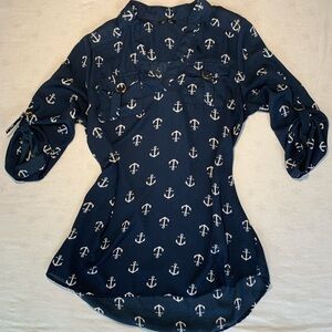 Rue21 Dark Blue Anchor Pattern Blouse